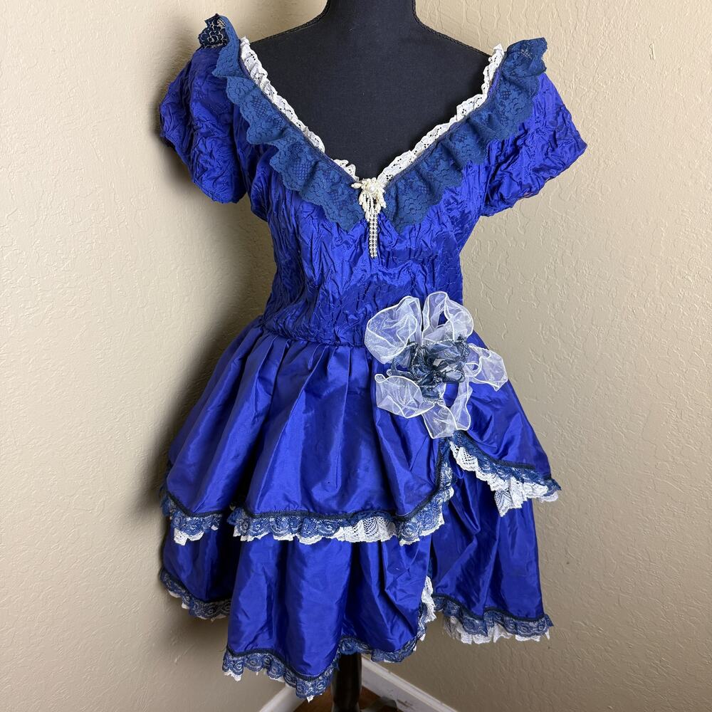 Vintage Susan Roselli for Vijack Blue 3/4 Party Dress Lace Tulle USA